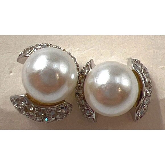 Silver Pearl Earrings Pierced Argento Senza Nichel CI88128 - Picture 1 of 3